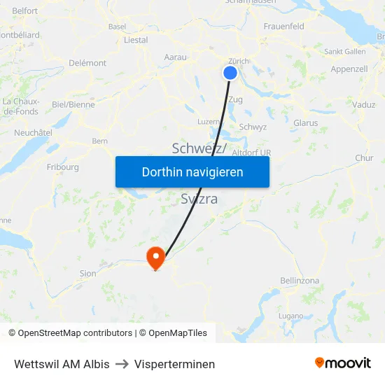 Wettswil AM Albis to Visperterminen map
