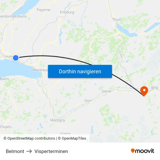 Belmont to Visperterminen map