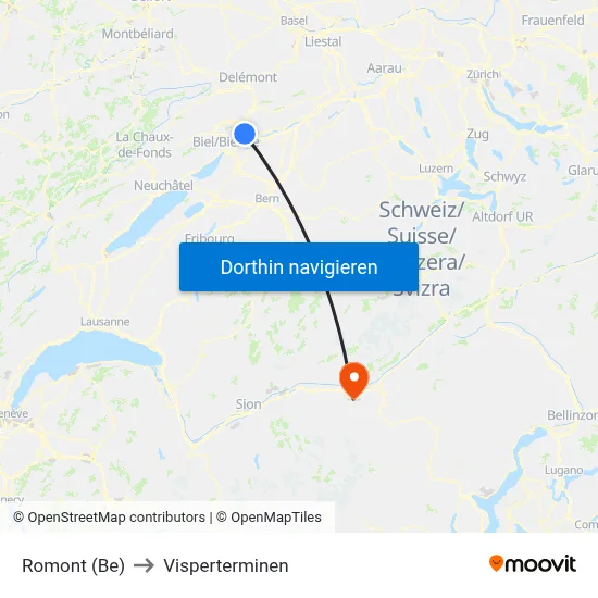 Romont (Be) to Visperterminen map