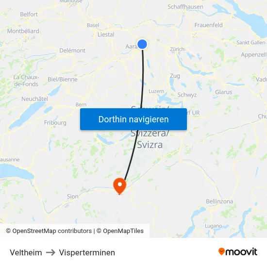 Veltheim to Visperterminen map