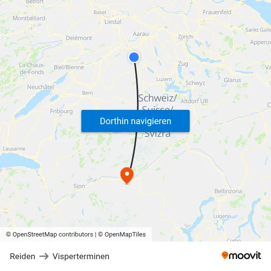 Reiden to Visperterminen map