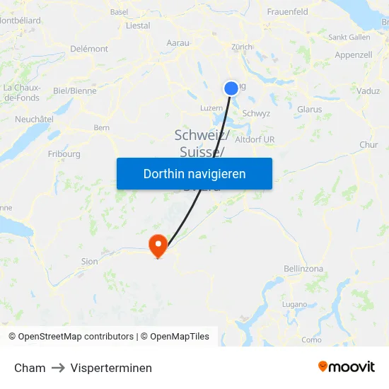 Cham to Visperterminen map