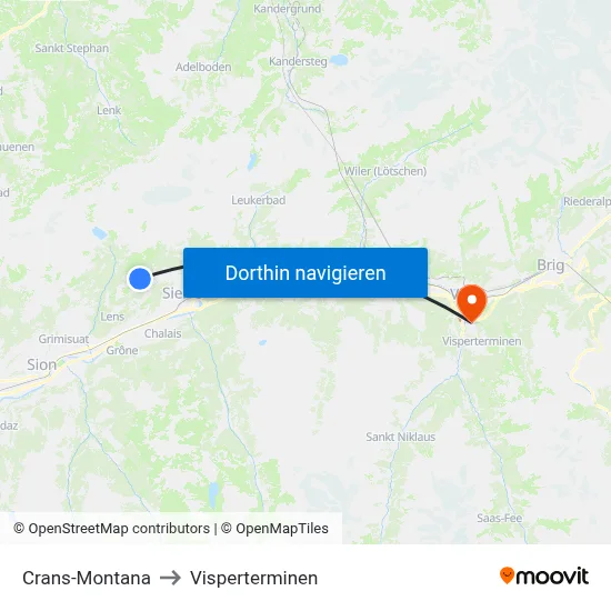 Crans-Montana to Visperterminen map