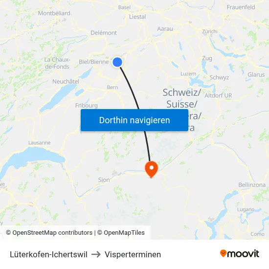 Lüterkofen-Ichertswil to Visperterminen map