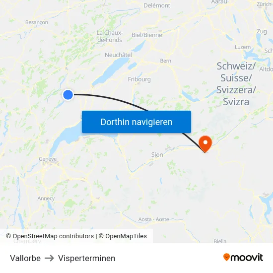 Vallorbe to Visperterminen map