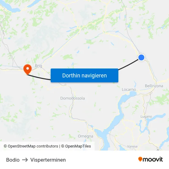 Bodio to Visperterminen map