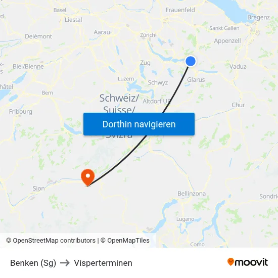 Benken (Sg) to Visperterminen map