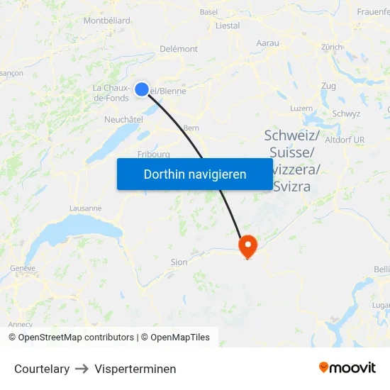 Courtelary to Visperterminen map