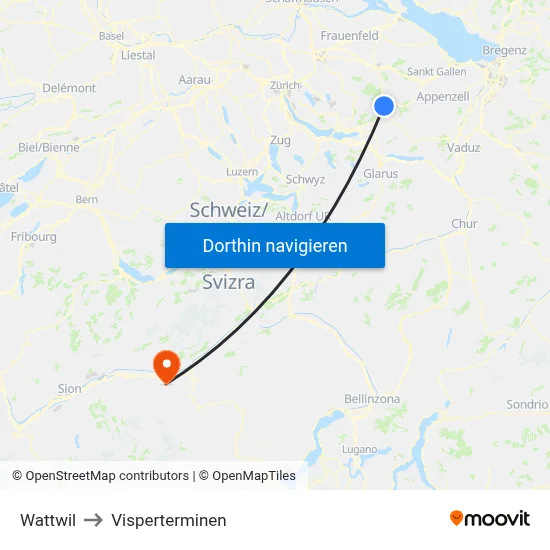 Wattwil to Visperterminen map