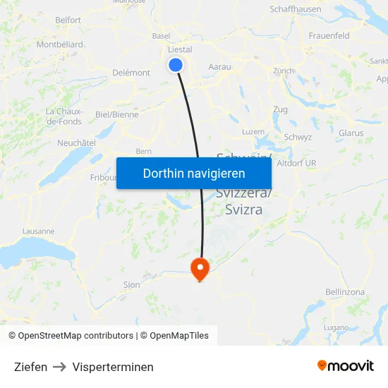Ziefen to Visperterminen map