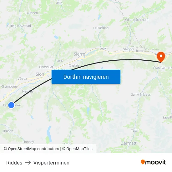 Riddes to Visperterminen map