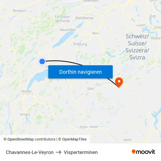 Chavannes-Le-Veyron to Visperterminen map