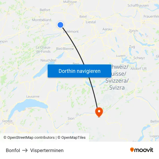 Bonfol to Visperterminen map