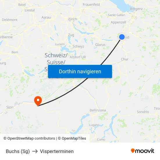 Buchs (Sg) to Visperterminen map