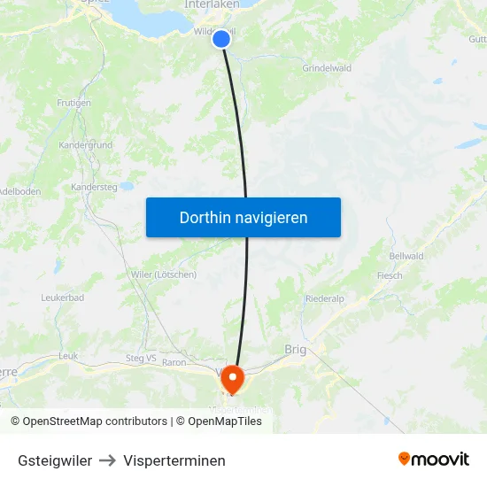 Gsteigwiler to Visperterminen map