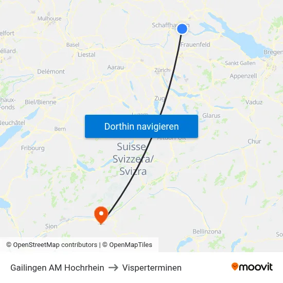 Gailingen AM Hochrhein to Visperterminen map