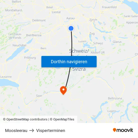 Moosleerau to Visperterminen map