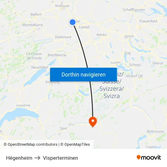 Hégenheim to Visperterminen map