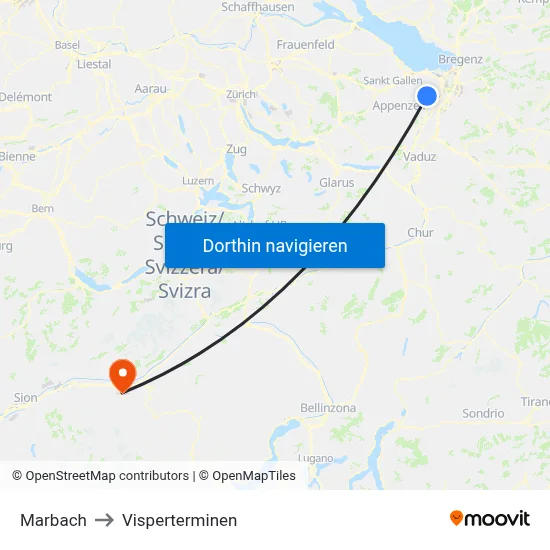 Marbach to Visperterminen map