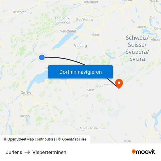 Juriens to Visperterminen map