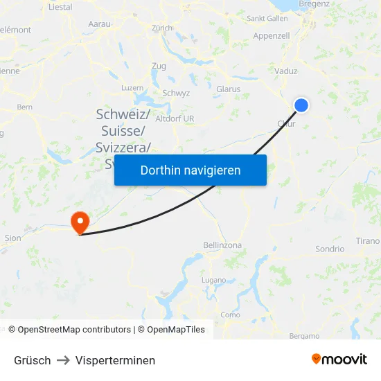 Grüsch to Visperterminen map
