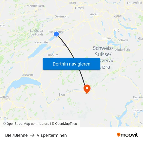 Biel/Bienne to Visperterminen map