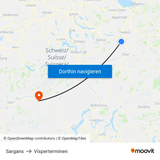 Sargans to Visperterminen map
