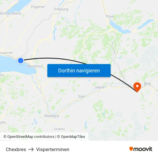 Chexbres to Visperterminen map