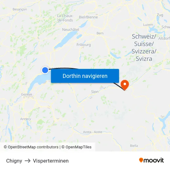 Chigny to Visperterminen map