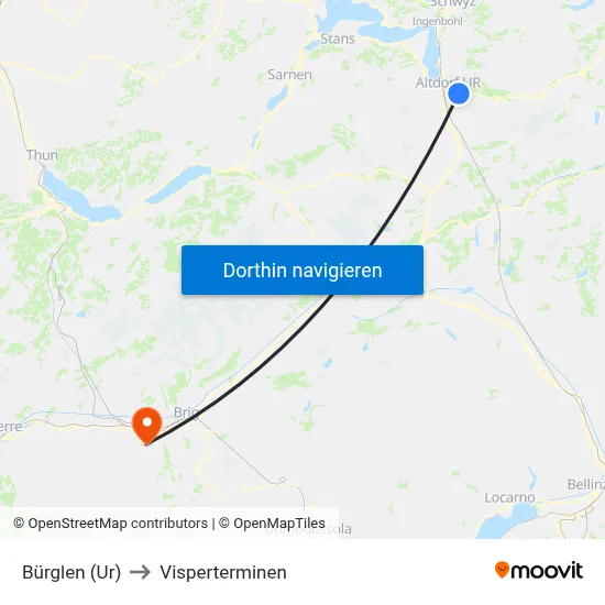 Bürglen (Ur) to Visperterminen map