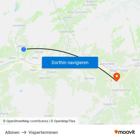 Albinen to Visperterminen map