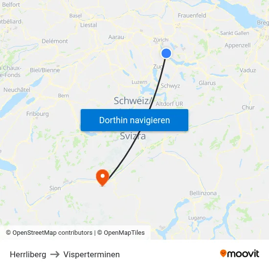 Herrliberg to Visperterminen map