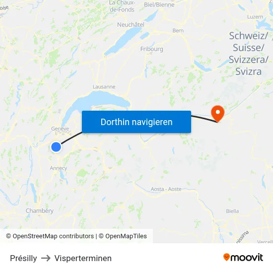 Présilly to Visperterminen map