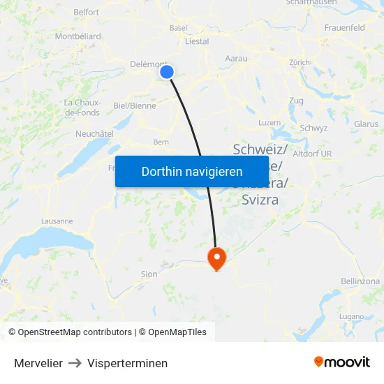 Mervelier to Visperterminen map