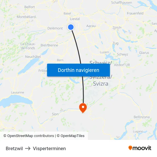 Bretzwil to Visperterminen map