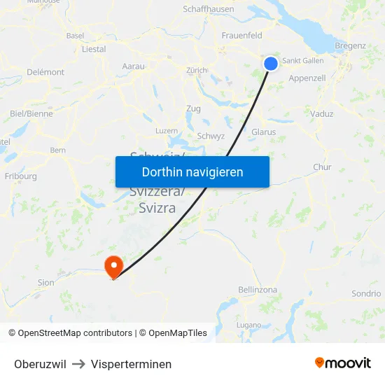 Oberuzwil to Visperterminen map