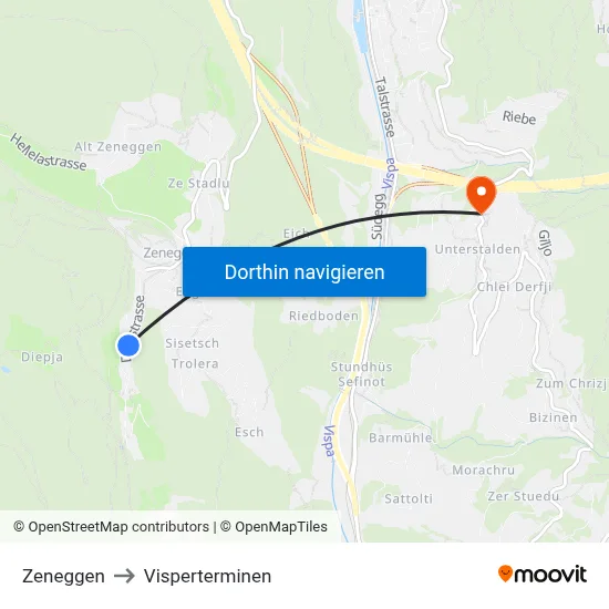Zeneggen to Visperterminen map