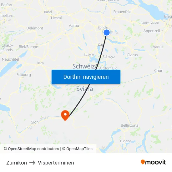 Zumikon to Visperterminen map