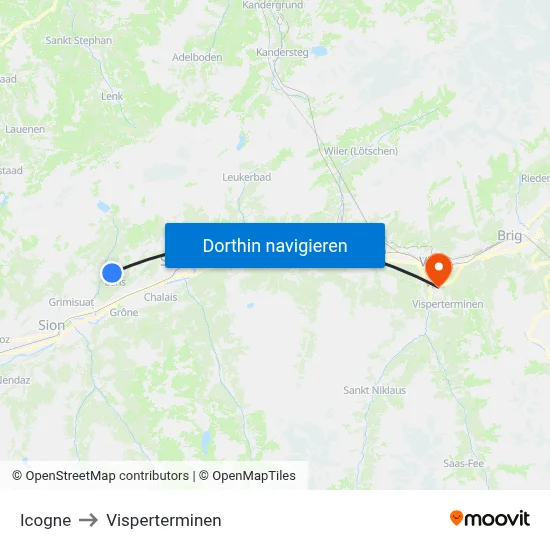 Icogne to Visperterminen map