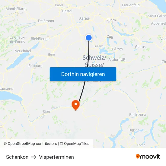 Schenkon to Visperterminen map