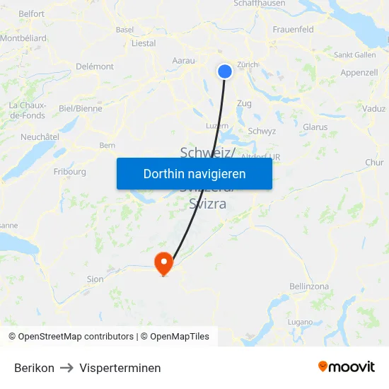 Berikon to Visperterminen map