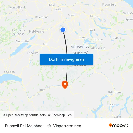 Busswil Bei Melchnau to Visperterminen map