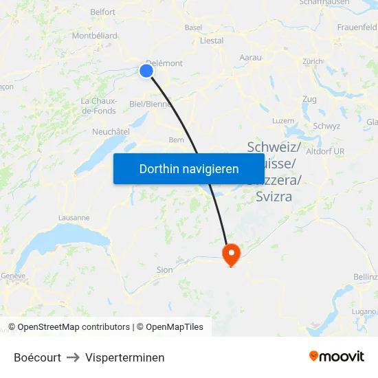 Boécourt to Visperterminen map