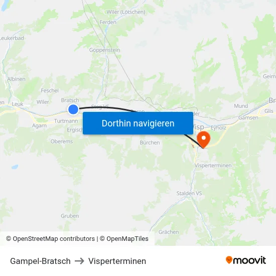 Gampel-Bratsch to Visperterminen map