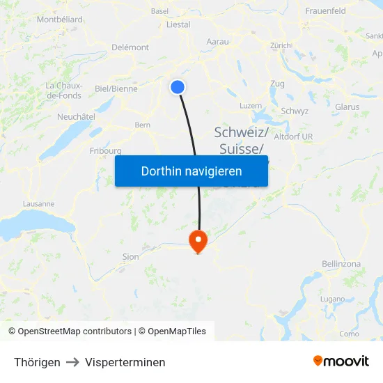 Thörigen to Visperterminen map