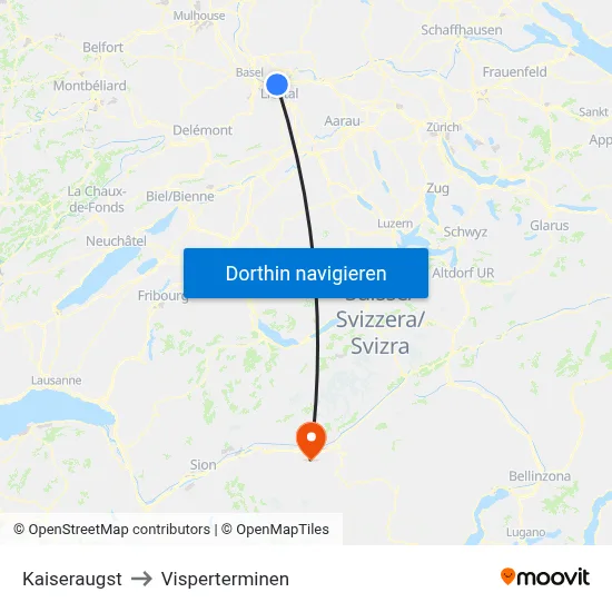 Kaiseraugst to Visperterminen map