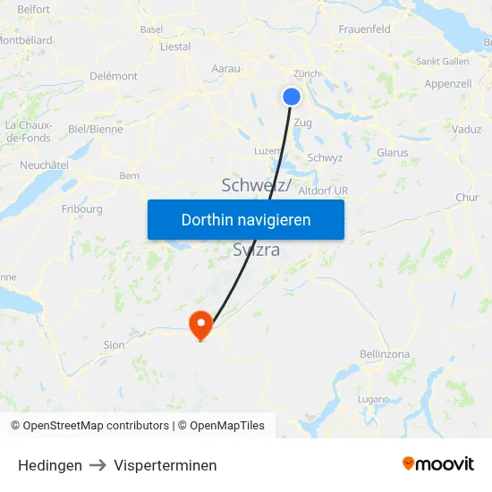 Hedingen to Visperterminen map