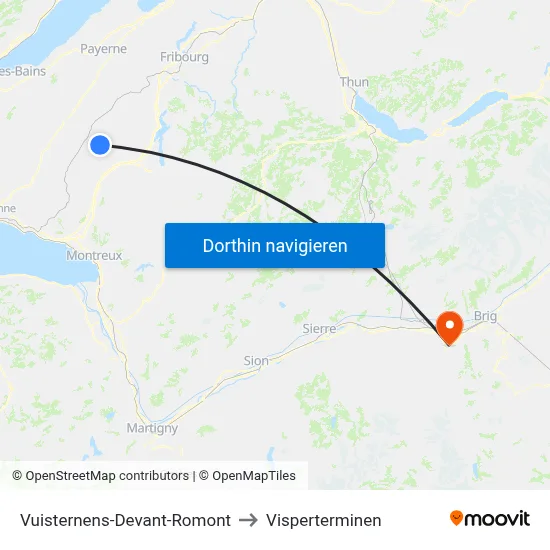 Vuisternens-Devant-Romont to Visperterminen map