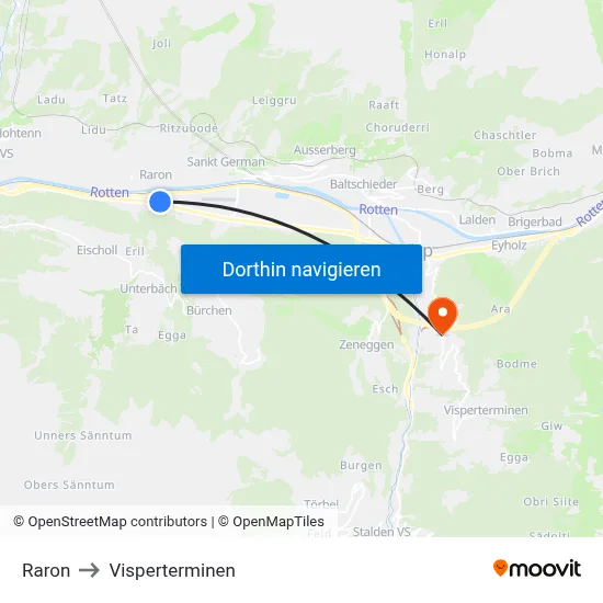 Raron to Visperterminen map