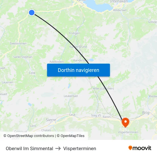 Oberwil Im Simmental to Visperterminen map